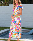 Alena Ricrac Trim Flutter Sleeve Buttoned Floral Maxi Dress