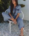Emmie Half Placket Chest Pockets Wide Leg Jumpsuit