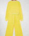 Solid Puff Sleeve Top and Drawstring Pants Set