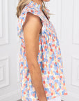Abstract Shirred Ruffle Sleeve Blouse