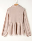 Blake Corded V Neck Bubble Sleeve Blouse