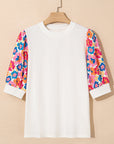 Floral Patchwork Puff Sleeve Blouse