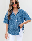Violette Checkered Textured Short Sleeve