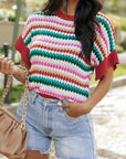Stripe Ruffle Short Sleeve Sweater