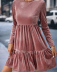 Amari Long Sleeve Tiered Ribbed Velvet Dress