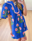 Floral Split Neck Mini Dress