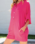 Collared Button Up Pocketed Romper