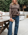 Western Geometric Knit Crew Neck Sweater