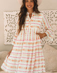 Winnie Bracelet Sleeve Slit Neck Ruffled Loose Dress
