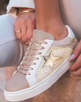 Clare Gold Glitter Star Lace-up Sneakers