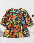 Adhara Flower Embroidered Trim Half Sleeve Blouse