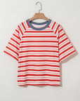 Stripe Contrast Trim Raglan T-Shirt