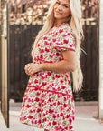 Ruby Floral Puff Sleeve Tiered Ric Rac Pocketed Mini Dress