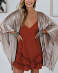 Velvet 3/4 Sleeve Open Front Kimono