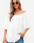 Bellamy Frilly Off Shoulder Lace Insert Sleeve Textured Blouse