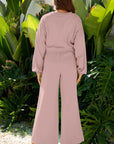 Solid Puff Sleeve Top and Drawstring Pants Set