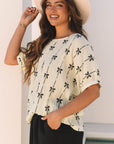 Bow Textured Puff Sleeve Top
