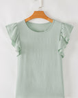 Solid Ruffle Short Sleeve Blouse