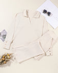 Solid Collared Pullover and Pants Set