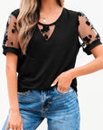 Floral Mesh Patchwork Puff Sleeve T-Shirt