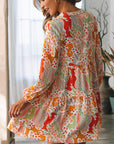 Daniella Split Neck Puff Sleeve Flowy Printed Dress