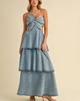 DENIM FLOWER MAXI DRESS