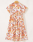 Marigold Floral Ruffled Trim Flutter Sleeve Dress
