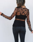 Black Bow Mesh Long Sleeve Top