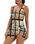 Western Collage Skirted Swimsuit