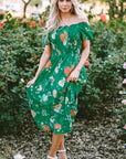 Kailany Floral Bubble Sleeve Smocked Tiered Midi Dress
