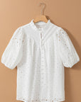 Eyelet Embroidered Puff Sleeve Blouse