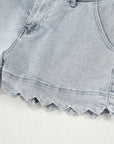 Scalloped Acid Wash High Waist Denim Shorts