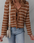 Stripe Tie-Front V-Neck Cardigan Sweater