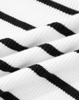 Stripe Scalloped Scoop Neck Ribbed Knit Sweater