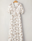 Iliana Floral Puff Sleeve V Neck Buttoned Front Maxi Dress