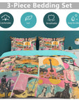 Baha Ranch Retro Pop Western 3-Piece Bedding Set (1 Duvet Cover + 2 Pillow Shams) – 102"×90"