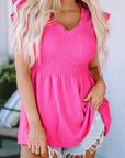 Aleah Smocked Ruffle Flutter Sleeve Peplum Blouse