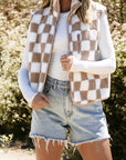 Checker Sherpa Collared Zip Up Vest