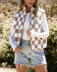 Checker Sherpa Collared Jacket Vest