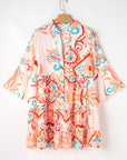 Boho 3/4 Sleeve Buttoned Mini Dress