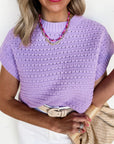 Pointelle Knit Short Sleeve Sweater