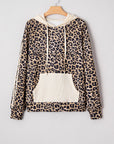 Leopard Waffle Knit Kangaroo Pocket Hooded Sweatshirt