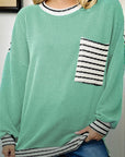 Stripe Corded Knit Patchwork Long Sleeve Top