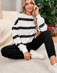 Black Striped Drop Shoulder Pullover and Joggers Set