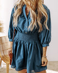Vera 3/4 Sleeve Shirred High Waist Buttoned Dress