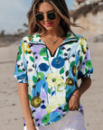 Adele Floral Slit V Neck Blouse