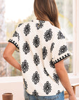 Short Sleeve V Neck Blouse