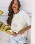 Lisa Layered Star Patched Half Sleeve Loose Top