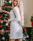 Olive Sequin Long Sleeve Tie Waist Mini Dress