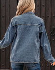 Solid Denim Scallop Collar Patch Pocket Buttoned Jacket